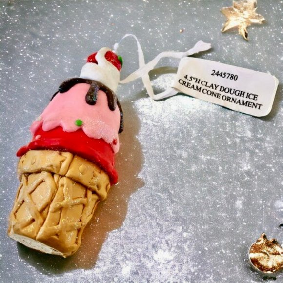 GERSON Ice Cream Cone Christmas Ornament CLAY DOUGH Cherry on Top New 4.5 - Picture 4 of 8